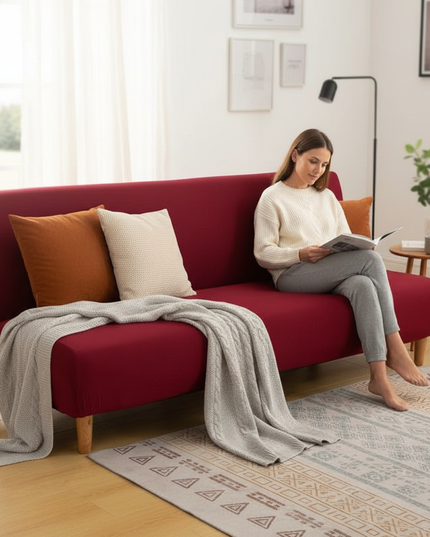 Housse de clic clac bordeaux sans accoudoirs. – Protection canapé convertible – Photo Variation 6