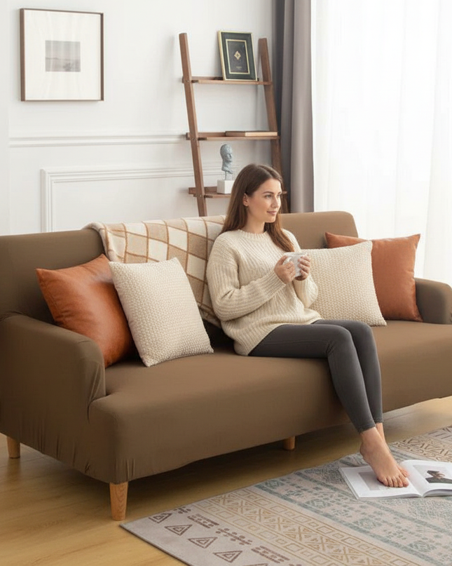 Housse de clic clac marron extensible – Protection canapé convertible – Photo Variation 6