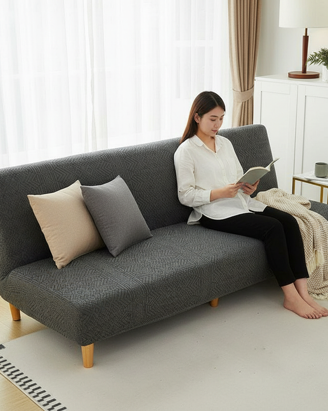 Housse de clic clac gris anthracite jacquard – Protection canapé convertible – Photo Variation 6