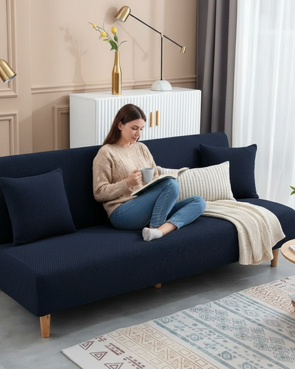 Housse de clic clac bleu marine jacquard – Protection canapé convertible – Photo Variation 7