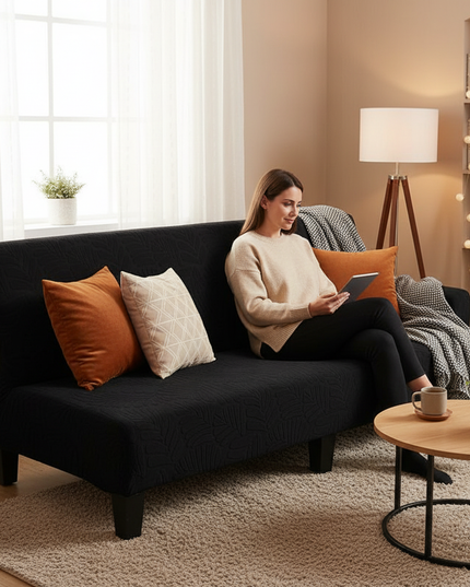 Housse de clic clac noire motif feuilles – Protection canapé convertible – Photo Variation 6