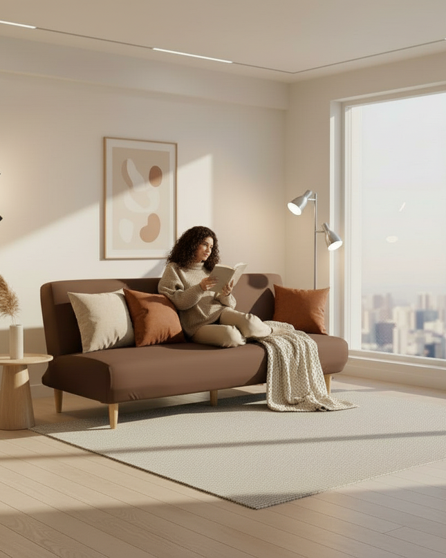 Housse de clic clac marron stretch – Protection canapé convertible – Photo Variation 6