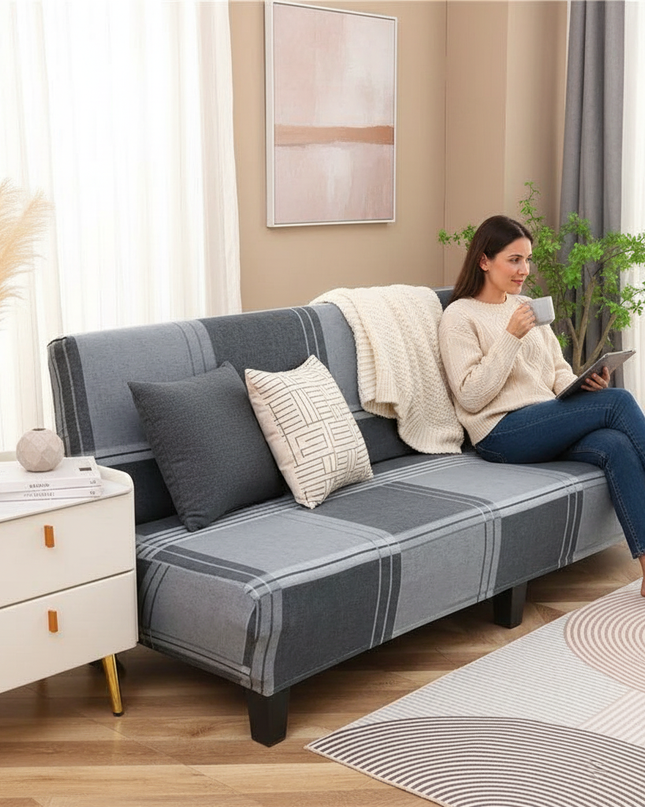 Housse de clic clac à carreaux gris – Protection canapé convertible – Photo Variation 6