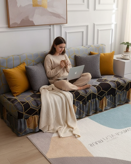 Housse de clic clac géométrique gris doré – Protection canapé convertible – Photo Variation 6