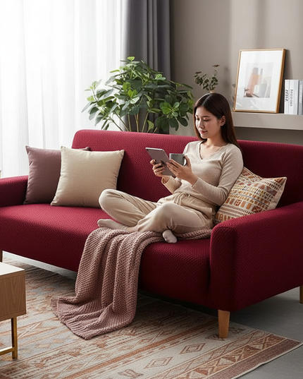 Housse de clic clac Jacquard Bordeaux Élastique – Protection canapé convertible – Photo Variation 6