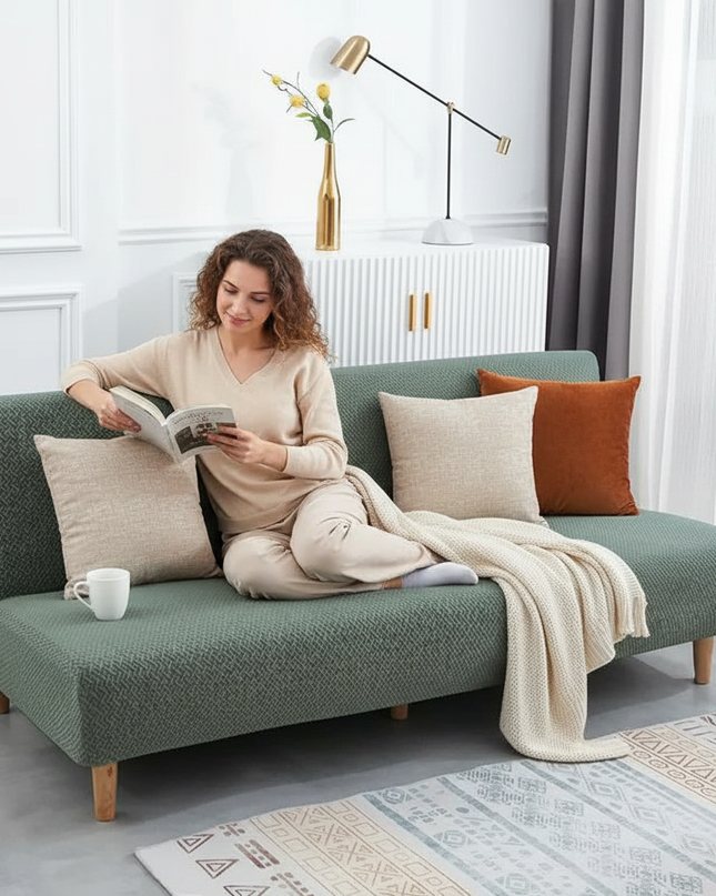 Housse de clic clac jacquard vert élastique – Protection canapé convertible – Photo Variation 6