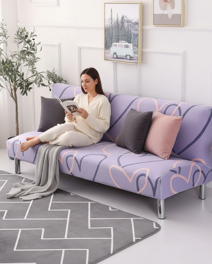 Housse de clic clac motif cœurs lavande – Protection canapé convertible – Photo Variation 6