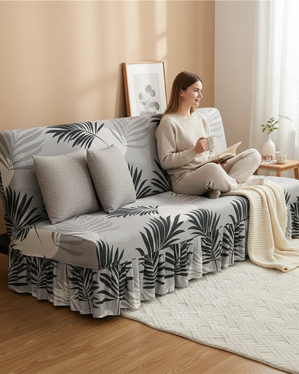 Housse de clic clac jupe feuilles grises – Protection canapé convertible – Photo Variation 6