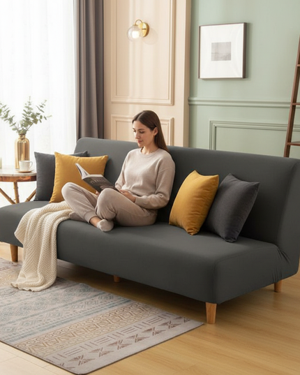Housse de clic clac sans accoudoirs gris anthracite – Protection canapé convertible – Photo Variation 6