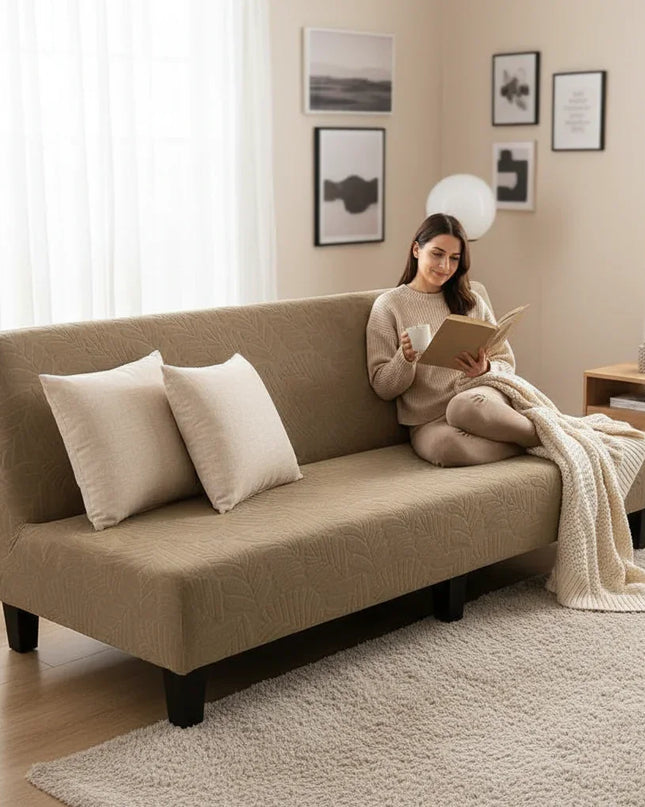 Housse de clic clac beige stretch feuillage – Protection canapé convertible – Photo Variation 6