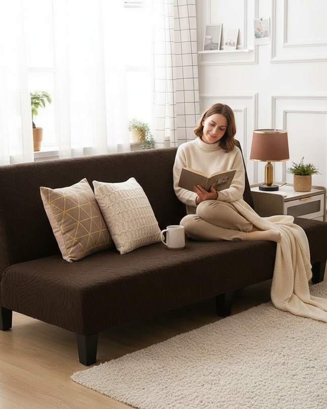 Housse de clic clac chocolat feuilles extensible – Protection canapé convertible – Photo Variation 6