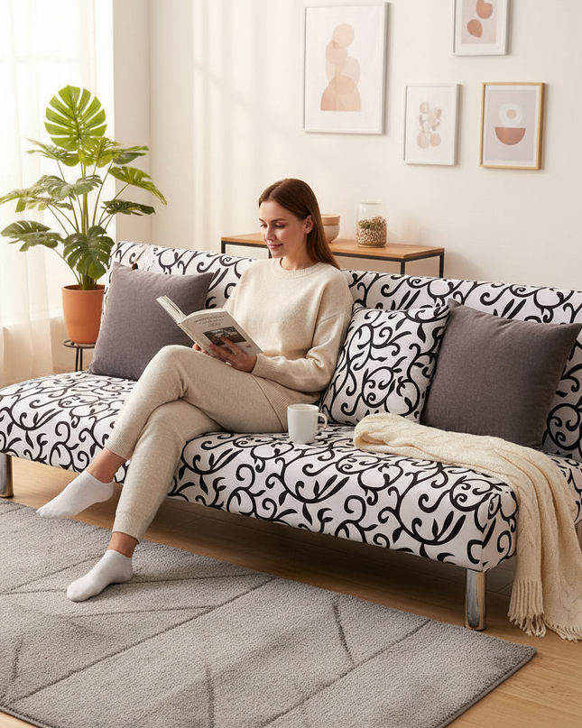 Housse de clic clac élastique motifs arabesques – Protection canapé convertible – Photo Variation 6