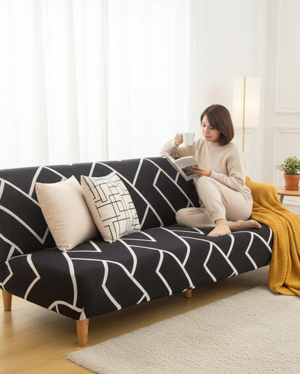 Housse de clic clac noire motifs géométriques – Protection canapé convertible – Photo Variation 6
