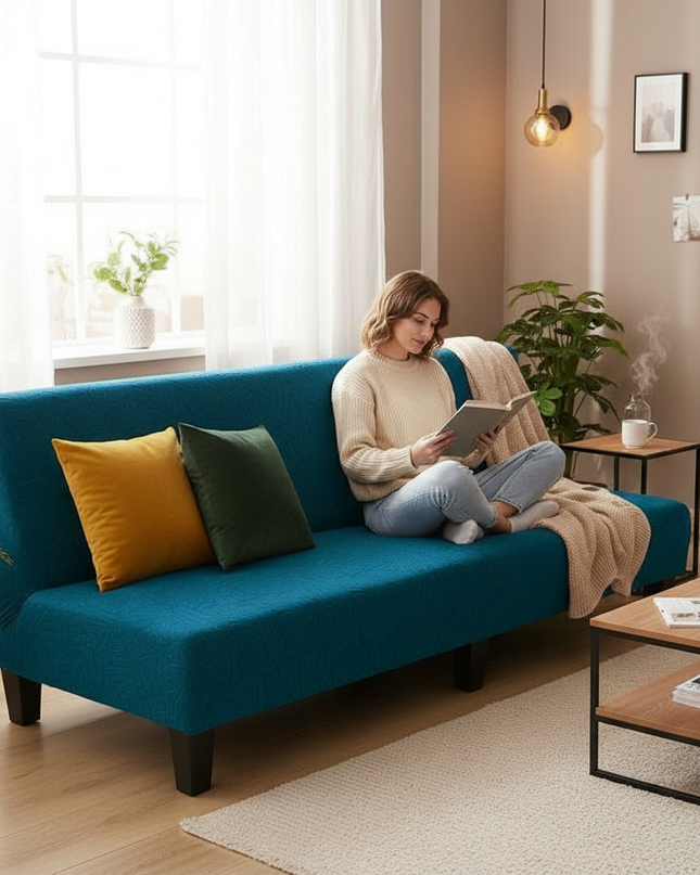 Housse de clic clac bleu canard motifs – Protection canapé convertible – Photo Variation 12