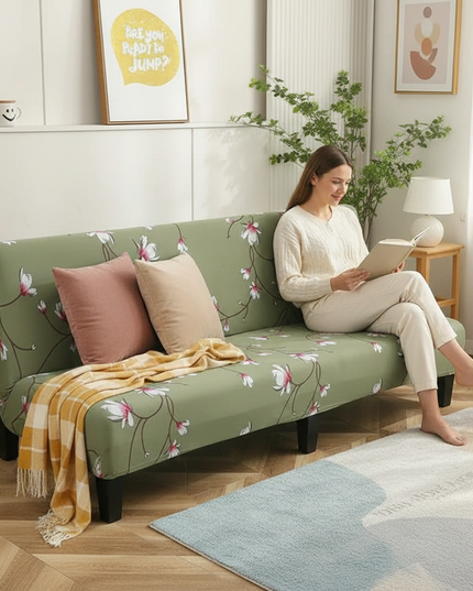 Housse de clic clac vert imprimé fleurs – Protection canapé convertible – Photo Variation 6