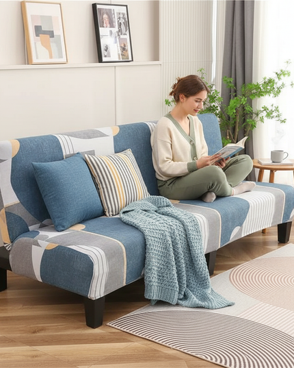 Housse de clic clac imprimée bleue géométrique – Protection canapé convertible – Photo Variation 6