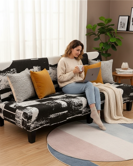 Housse de clic clac imprimée abstraite noir-blanc – Protection canapé convertible – Photo Variation 6