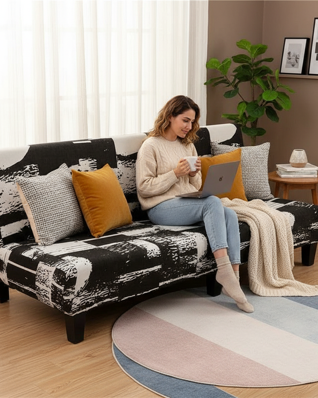 Housse de clic clac imprimée abstraite noir-blanc – Protection canapé convertible – Photo Variation 6