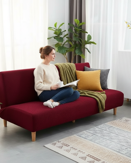 Housse de clic clac bordeaux jacquard extensible – Protection canapé convertible – Photo Variation 6