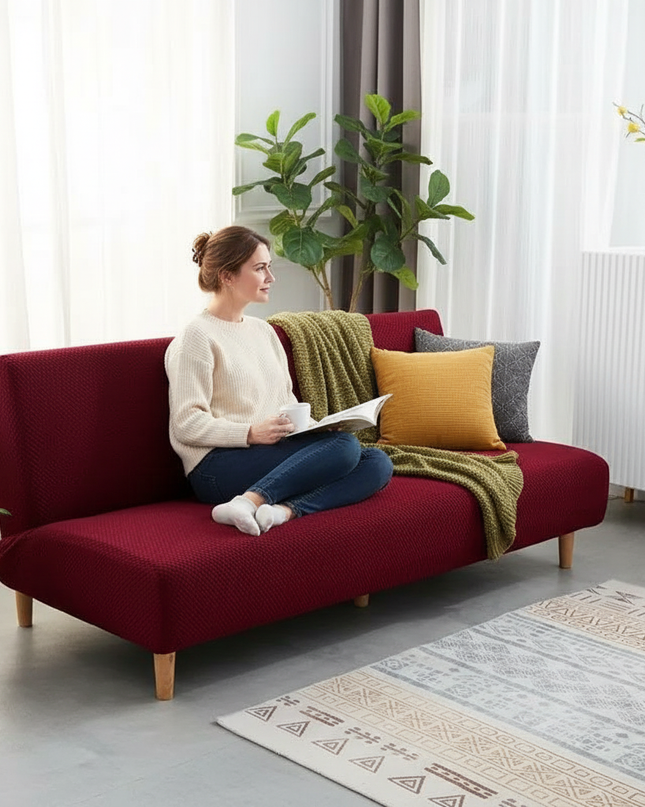 Housse de clic clac bordeaux jacquard extensible – Protection canapé convertible – Photo Variation 6