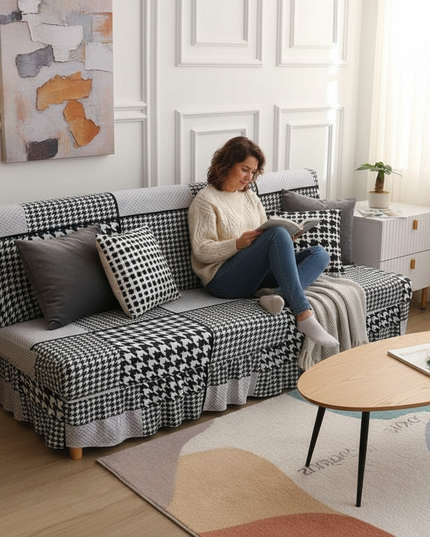 Housse de clic clac pied-de-poule jupe extensible. – Protection canapé convertible – Photo Variation 6