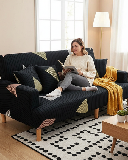 Housse de clic clac géométrique noire triangles – Protection canapé convertible – Photo Variation 6