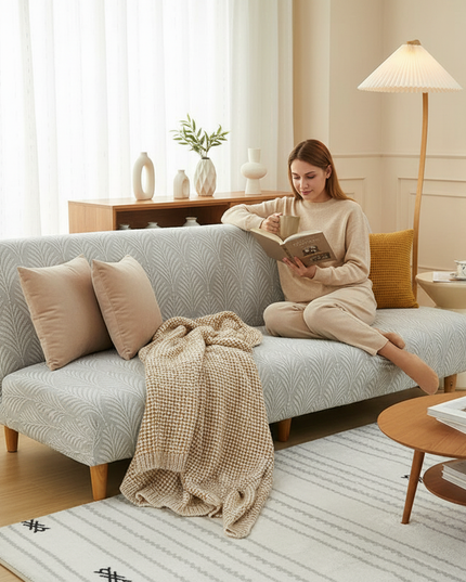 Housse de clic clac motif feuilles gris – Protection canapé convertible – Photo Variation 6