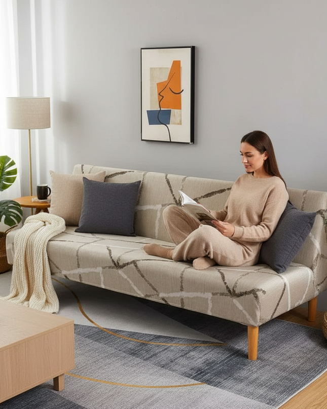 Housse de clic clac géométrique noir gris – Protection canapé convertible – Photo Variation 6