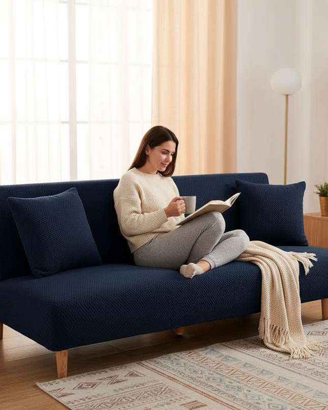 Housse de clic clac bleu marine jacquard – Protection canapé convertible – Photo Variation 6
