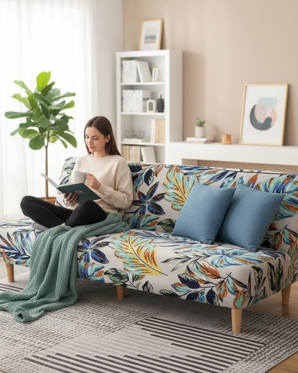 Housse de clic clac feuilles tropicales multicolores – Protection canapé convertible – Photo Variation 6