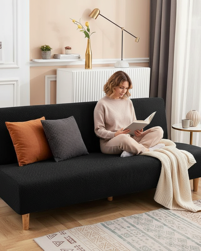 Housse de clic clac jacquard extensible noir – Protection canapé convertible – Photo Variation 6