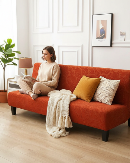 Housse de clic clac terracotta motifs feuilles – Protection canapé convertible – Photo Variation 6