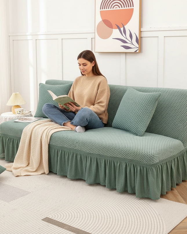 housse clic clac vert sauge – Protection canapé convertible – Photo Variation 6