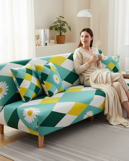 Housse de clic clac Élastique Turquoise Pâquerettes – Protection canapé convertible – Photo Variation 6