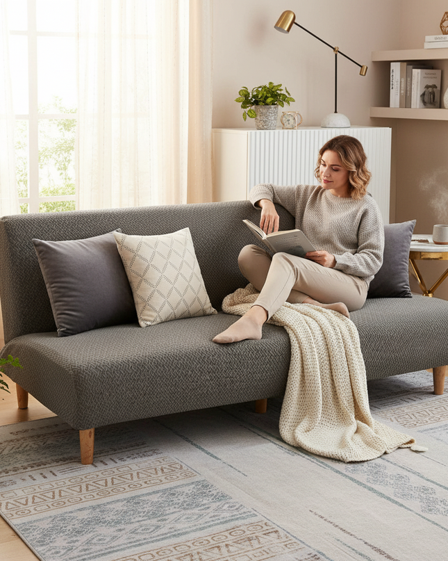 Housse de clic clac grise jacquard extensible – Protection canapé convertible – Photo Variation 6