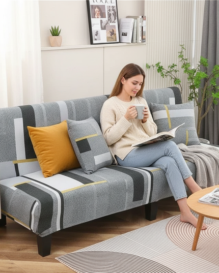 Housse de clic clac imprimée géométrique gris – Protection canapé convertible – Photo Variation 6