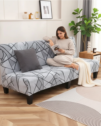 Housse de clic clac géométrique grise. – Protection canapé convertible – Photo Variation 6