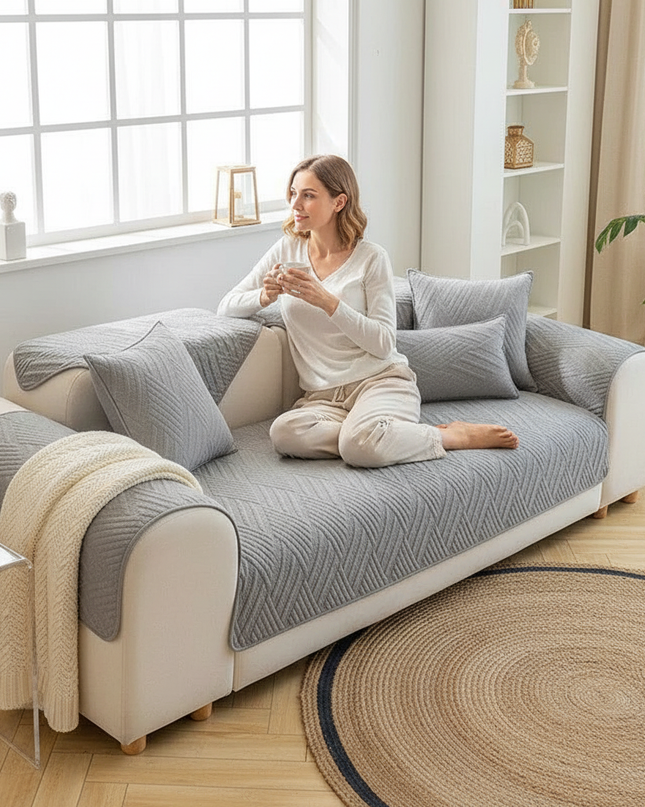 Housse de clic clac gris matelassé scandinave – Protection canapé convertible – Photo Variation 6