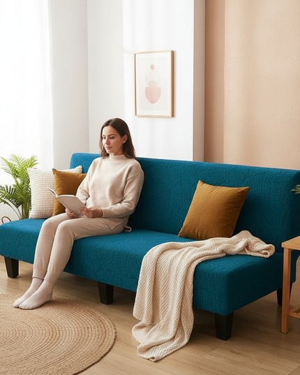 Housse de clic clac bleu canard motifs – Protection canapé convertible – Photo Variation 6