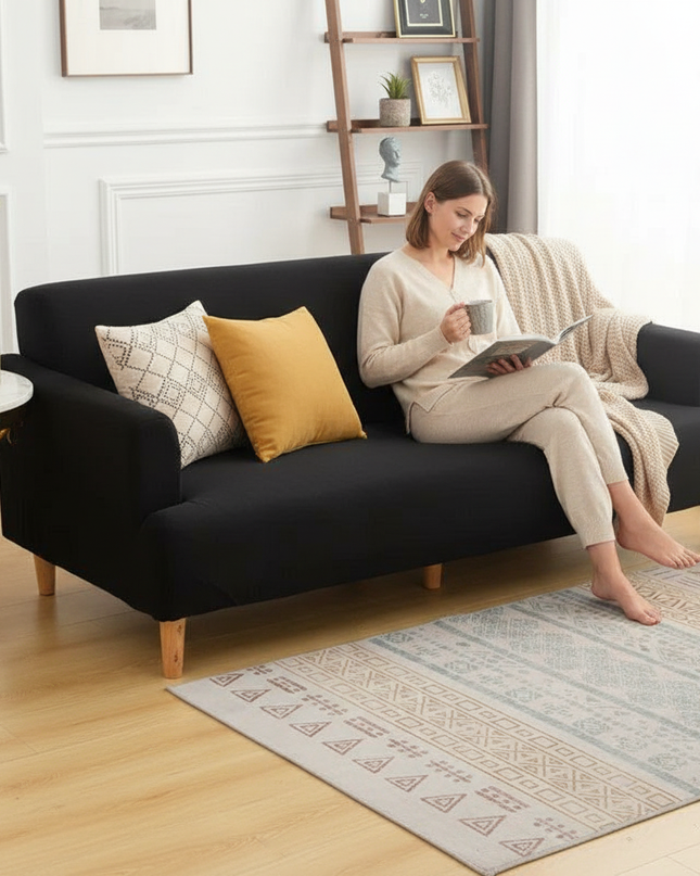 Housse de clic clac noire sans accoudoirs – Protection canapé convertible – Photo Variation 6