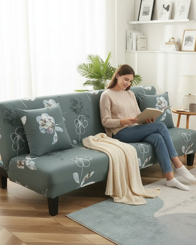 Housse de clic clac fleurie verte stretch – Protection canapé convertible – Photo Variation 6