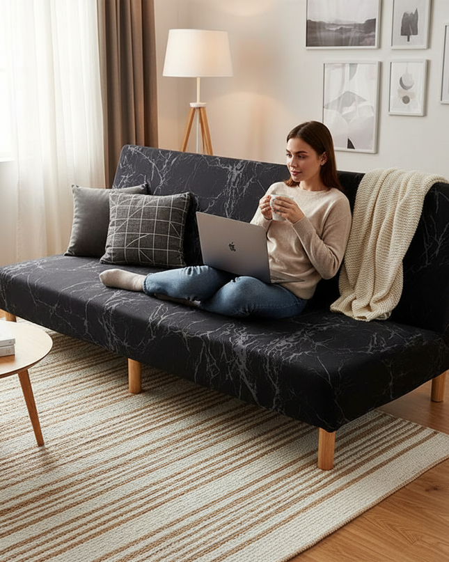 Housse de clic clac noire marbre – Protection canapé convertible – Photo Variation 6