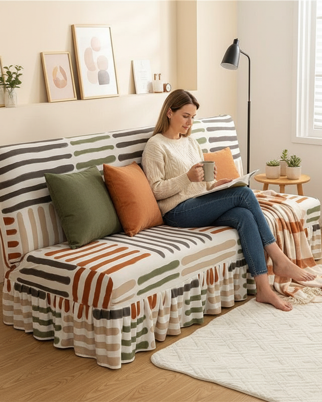 Housse de clic clac motifs abstraits automne jupe. – Protection canapé convertible – Photo Variation 6