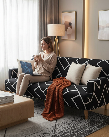 Housse de clic clac motif géométrique noir – Protection canapé convertible – Photo Variation 6