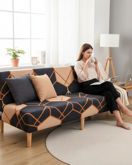 Housse de clic clac géométrique anthracite cuivre – Protection canapé convertible – Photo Variation 6