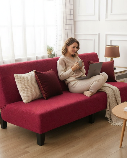 Housse de clic clac bordeaux jacquard extensible – Protection canapé convertible – Photo Variation 6