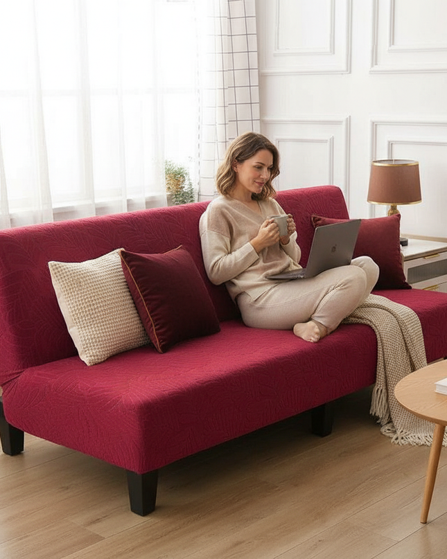 Housse de clic clac bordeaux jacquard extensible – Protection canapé convertible – Photo Variation 6