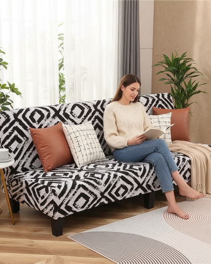 Housse de clic clac motif losanges noir – Protection canapé convertible – Photo Variation 6