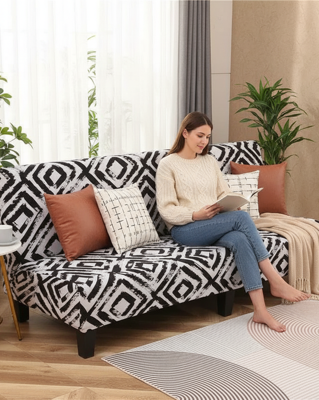 Housse de clic clac motif losanges noir – Protection canapé convertible – Photo Variation 6
