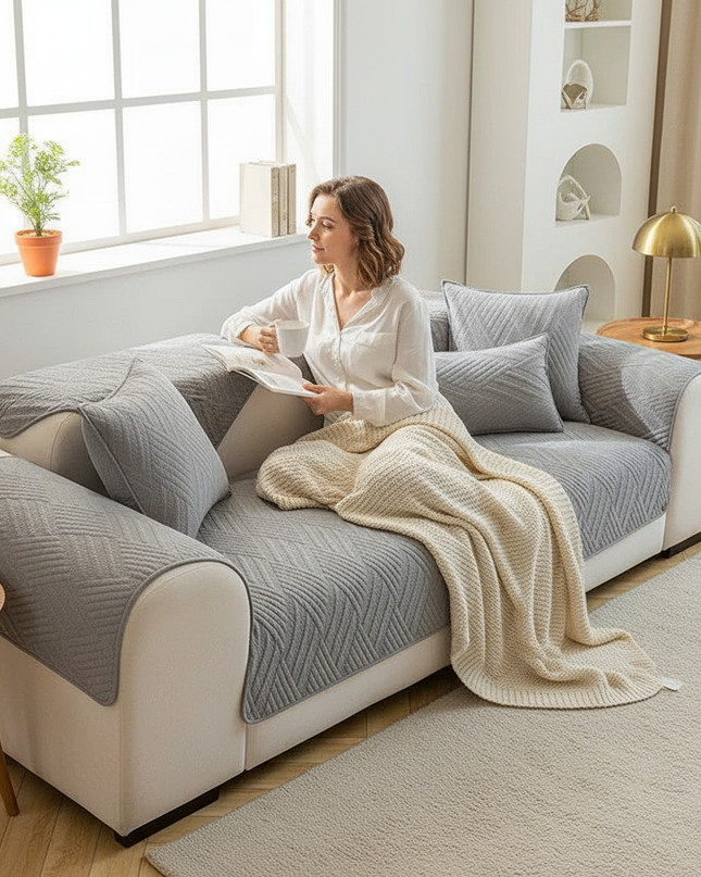 Housse de clic clac coton gris matelassé – Protection canapé convertible – Photo Variation 6